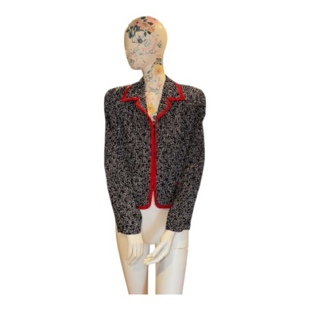 Elegant Women's Black Blazer with Red Accents 100% silk